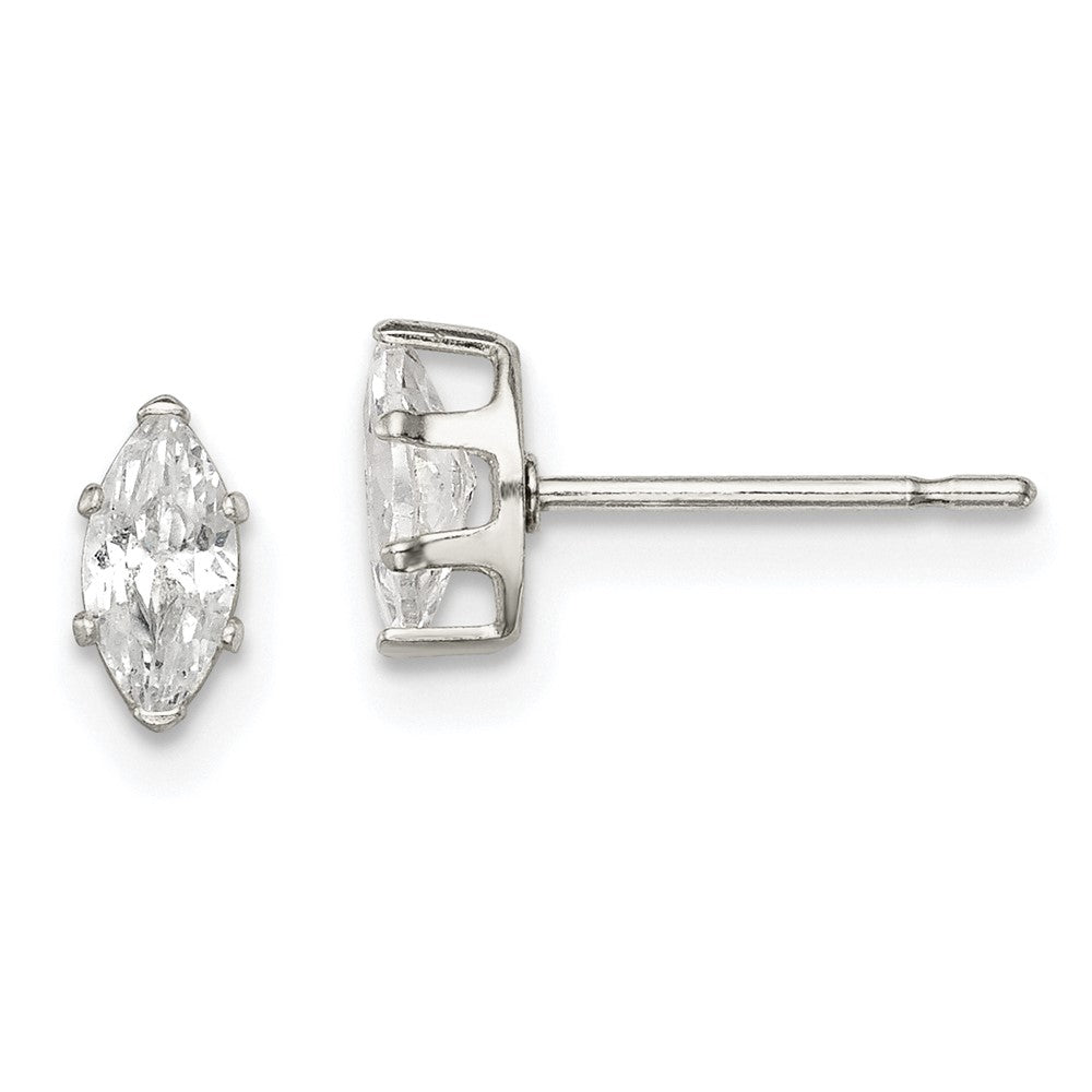 QE7552 Sterling Silver Polished 6x3mm Marquise Snap Set CZ Stud Earrings