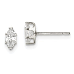 QE7552 Sterling Silver Polished 6x3mm Marquise Snap Set CZ Stud Earrings