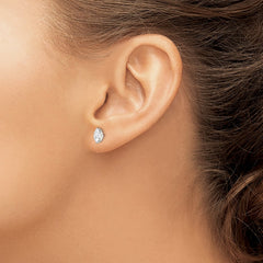QE7553 Sterling Silver Polished 7x3.5mm Marquise Snap Set CZ Stud Earrings