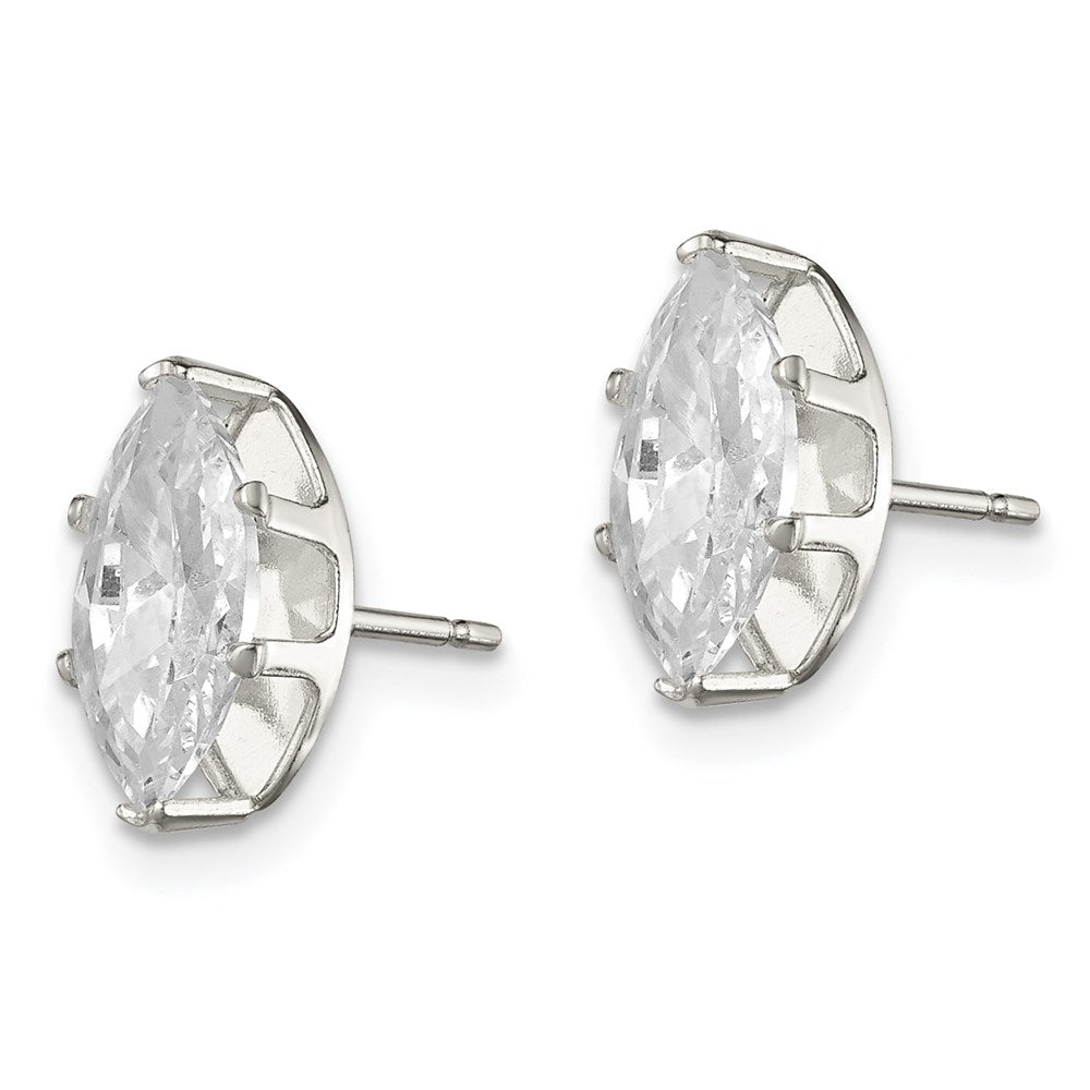 QE7555 Sterling Silver Polished 10x5mm Marquise Snap Set CZ Stud Earrings