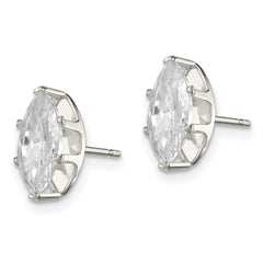 QE7555 Sterling Silver Polished 10x5mm Marquise Snap Set CZ Stud Earrings