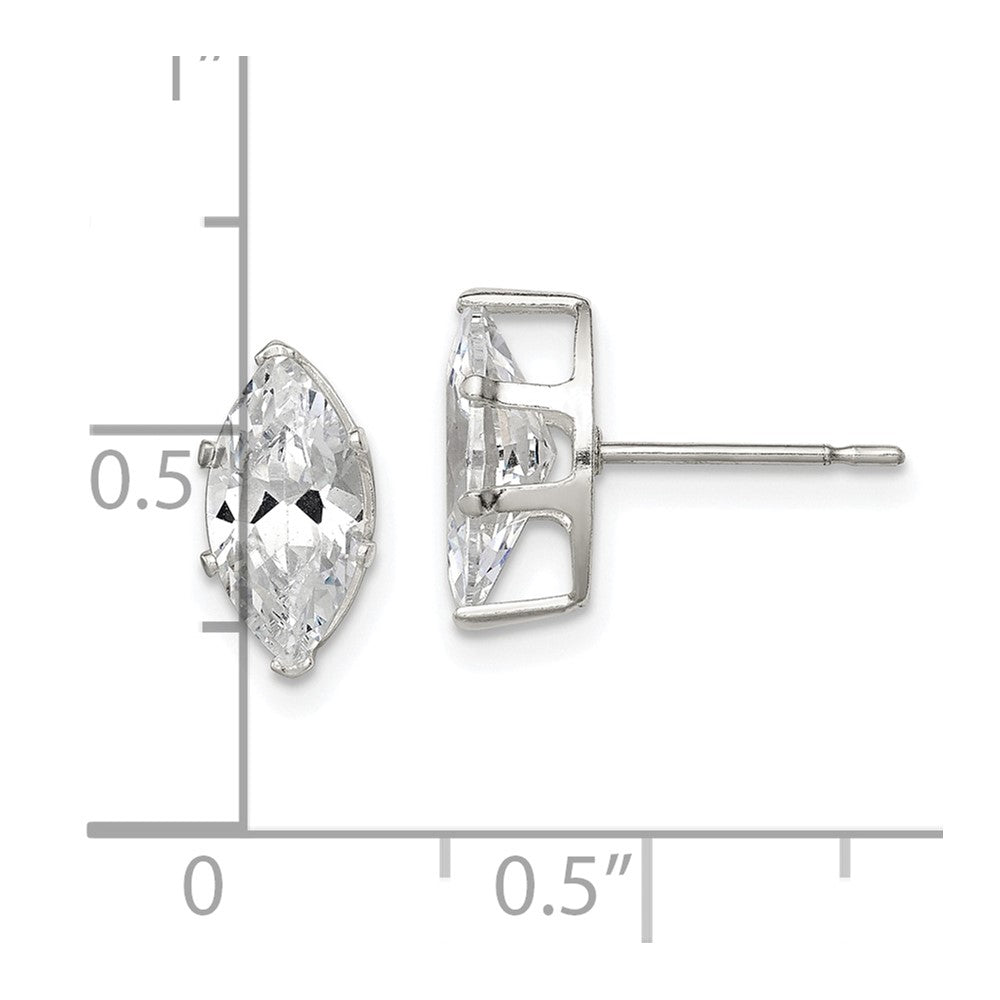 QE7555 Sterling Silver Polished 10x5mm Marquise Snap Set CZ Stud Earrings