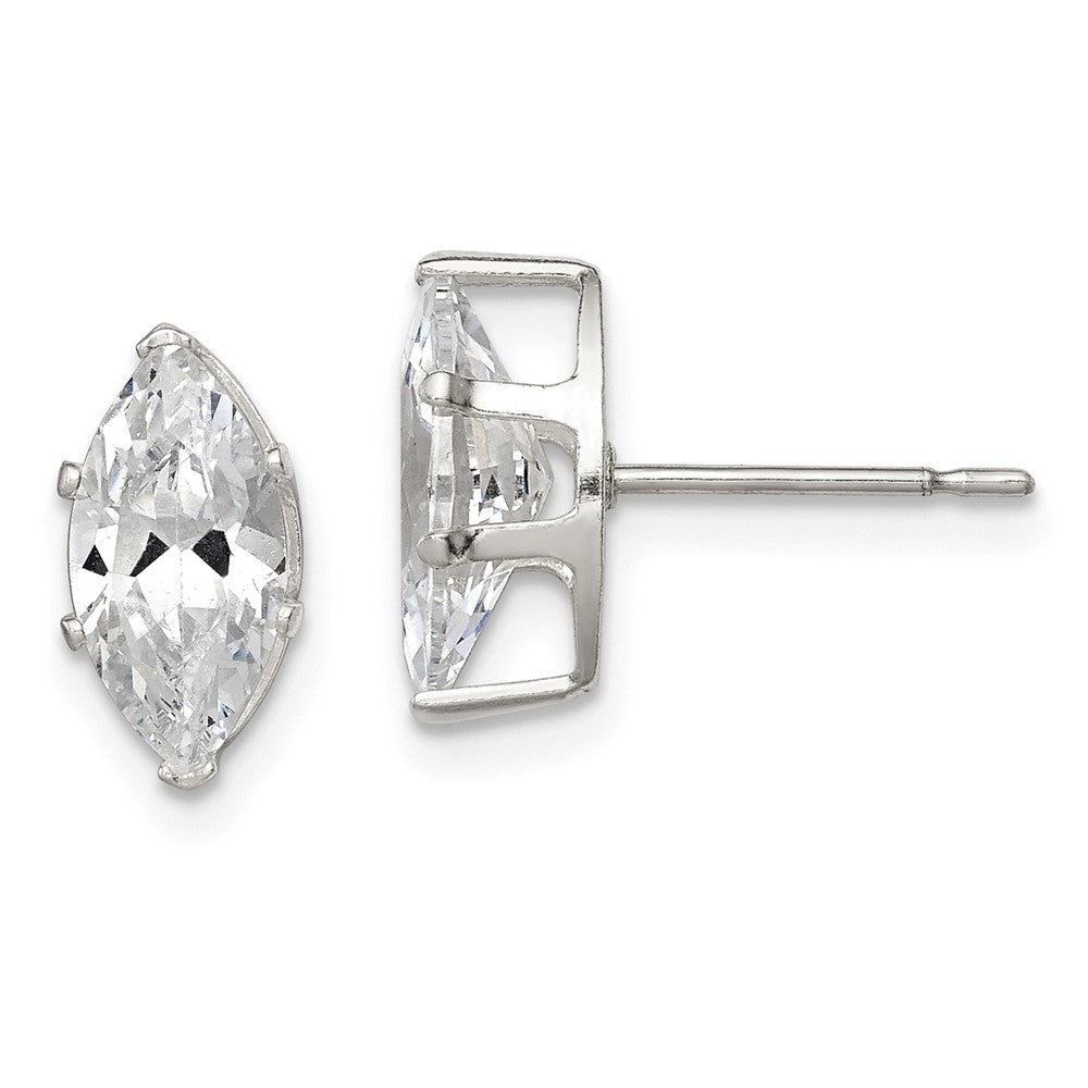 QE7555 Sterling Silver Polished 10x5mm Marquise Snap Set CZ Stud Earrings