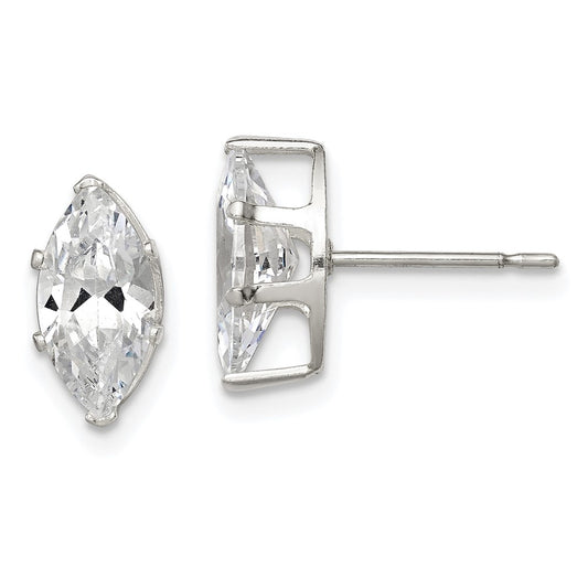QE7555 Sterling Silver Polished 10x5mm Marquise Snap Set CZ Stud Earrings