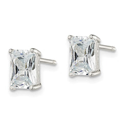 QE7557 Sterling Silver Polished Emerald-cut 7x5mm Basket Set CZ Stud Earrings