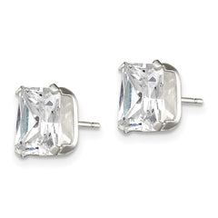 QE7558 Sterling Silver Polished Emerald-cut 8x6mm Basket Set CZ Stud Earrings