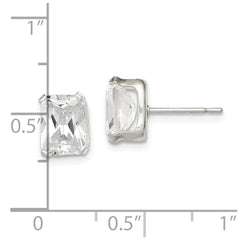 QE7558 Sterling Silver Polished Emerald-cut 8x6mm Basket Set CZ Stud Earrings