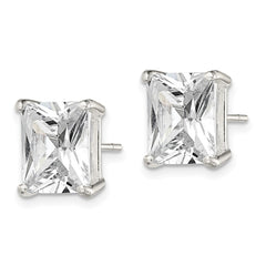 QE7559 Sterling Silver Polished Emerald-cut 10x8mm Basket Set CZ Stud Earrings