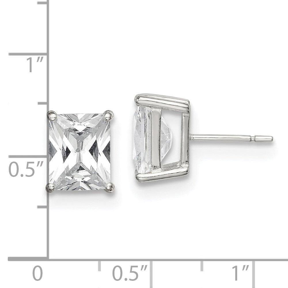 QE7559 Sterling Silver Polished Emerald-cut 10x8mm Basket Set CZ Stud Earrings
