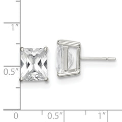 QE7559 Sterling Silver Polished Emerald-cut 10x8mm Basket Set CZ Stud Earrings