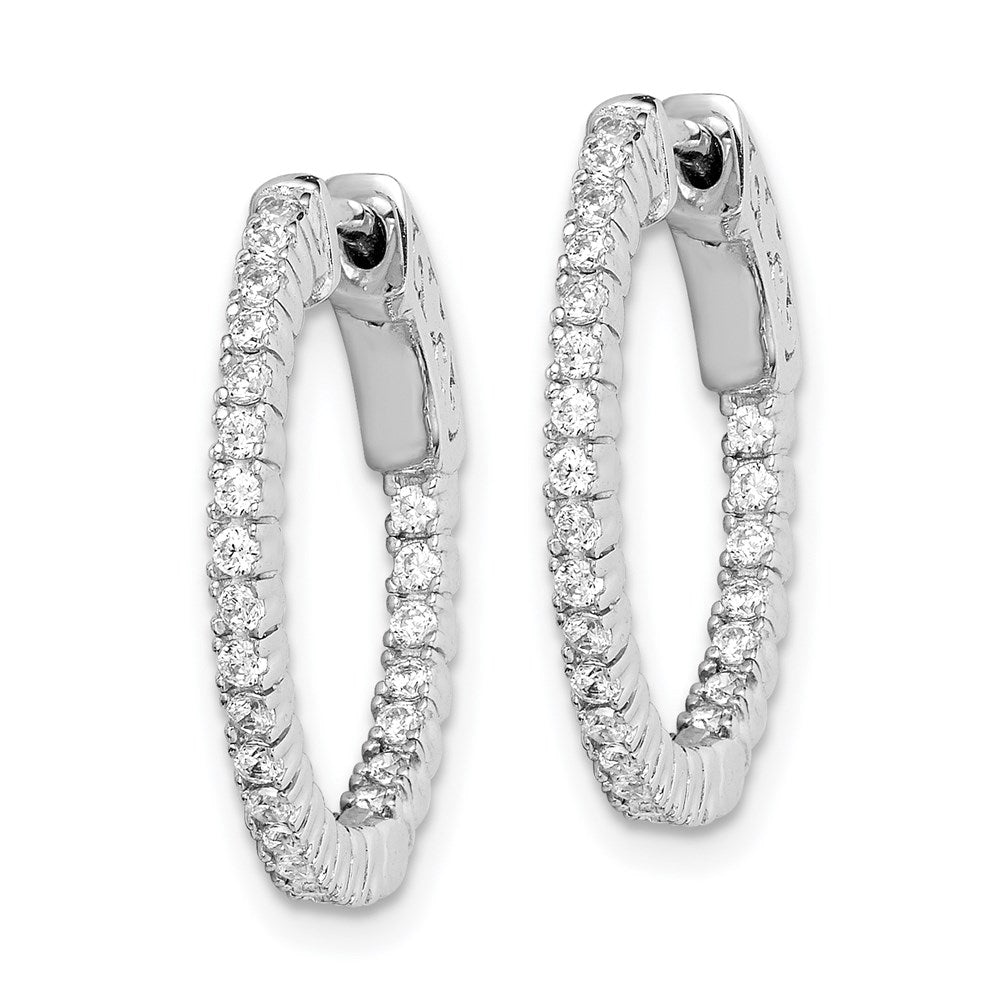 QE7560 Sterling Shimmer Sterling Silver Rhodium-plated 50 Stone 1.3mm CZ In and Out Round Hinged Hoop Earrings