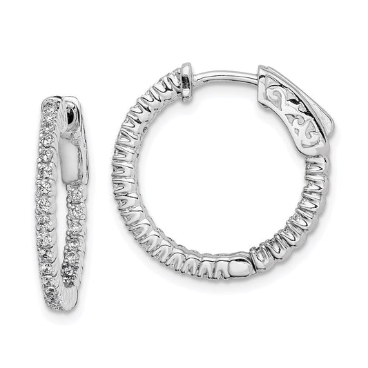 QE7560 Sterling Shimmer Sterling Silver Rhodium-plated 50 Stone 1.3mm CZ In and Out Round Hinged Hoop Earrings