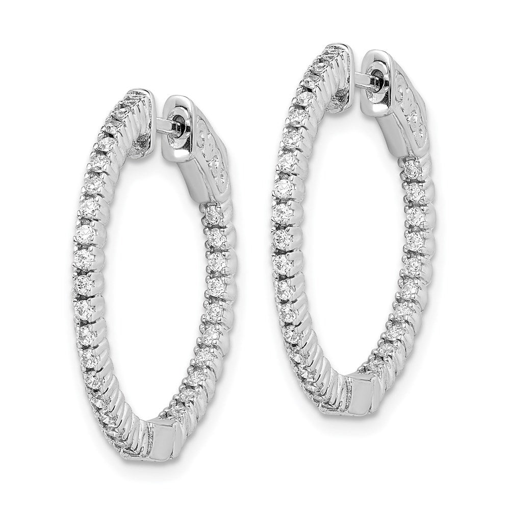 QE7561 Sterling Shimmer Sterling Silver Rhodium-plated 60 Stone 1.3mm CZ In and Out Round Hinged Hoop Earrings