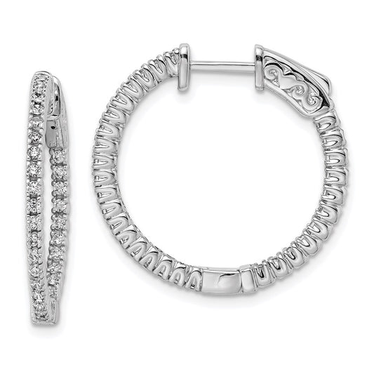 QE7561 Sterling Shimmer Sterling Silver Rhodium-plated 60 Stone 1.3mm CZ In and Out Round Hinged Hoop Earrings