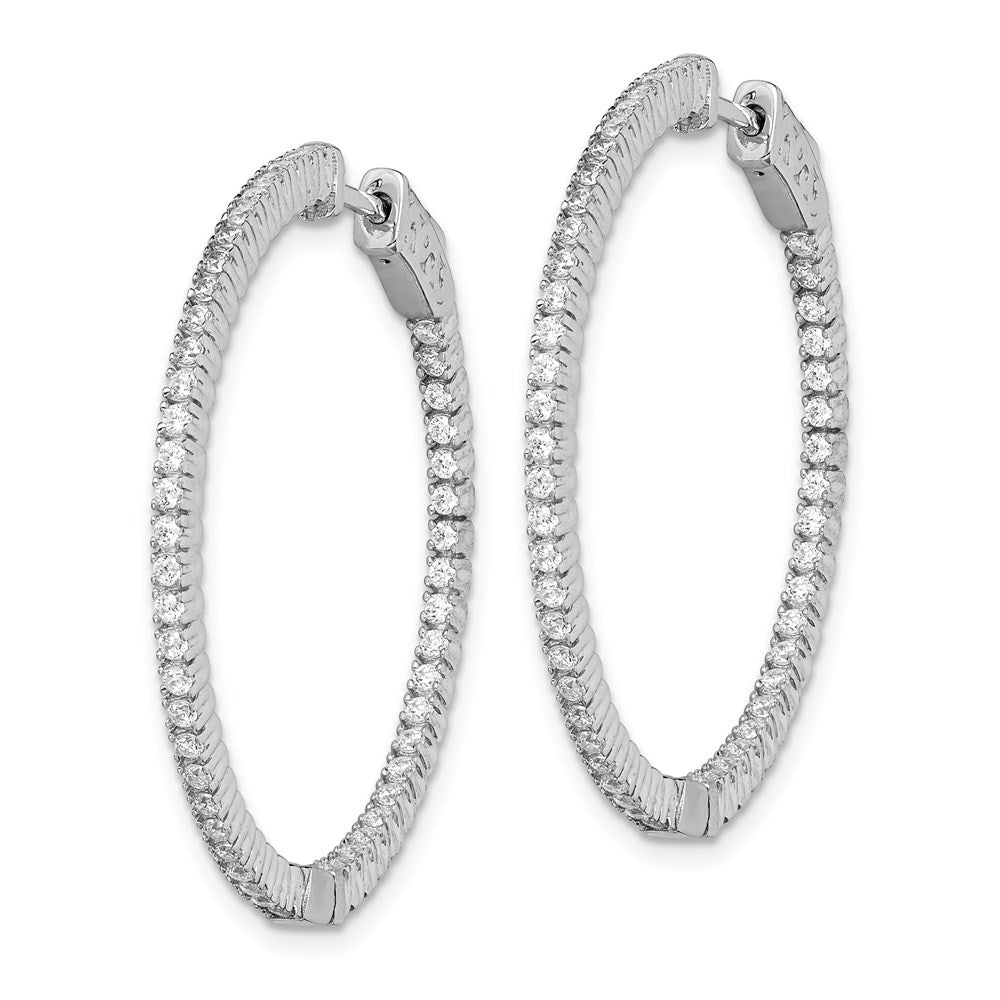 QE7562 Sterling Shimmer Sterling Silver Rhodium-plated 100 Stone 1.3mm CZ In and Out Round Hinged Hoop Earrings