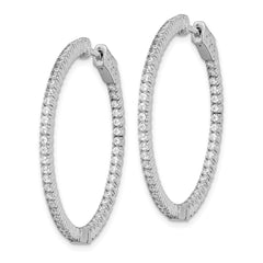 QE7562 Sterling Shimmer Sterling Silver Rhodium-plated 100 Stone 1.3mm CZ In and Out Round Hinged Hoop Earrings