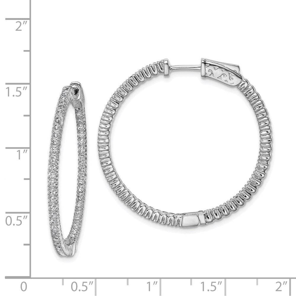 QE7562 Sterling Shimmer Sterling Silver Rhodium-plated 100 Stone 1.3mm CZ In and Out Round Hinged Hoop Earrings