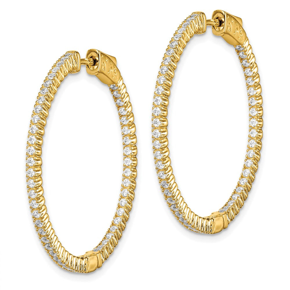 QE7562Y Sterling Shimmer Sterling Silver Gold-tone Flash Gold-plated 100 Stone 1.3mm CZ In and Out Round Hinged Hoop Earrings