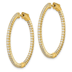 QE7562Y Sterling Shimmer Sterling Silver Gold-tone Flash Gold-plated 100 Stone 1.3mm CZ In and Out Round Hinged Hoop Earrings