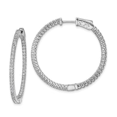 QE7562 Sterling Shimmer Sterling Silver Rhodium-plated 100 Stone 1.3mm CZ In and Out Round Hinged Hoop Earrings
