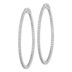 QE7563 Sterling Shimmer Sterling Silver Rhodium-plated 154 Stone 1.3mm CZ In and Out Round Hinged Hoop Earrings