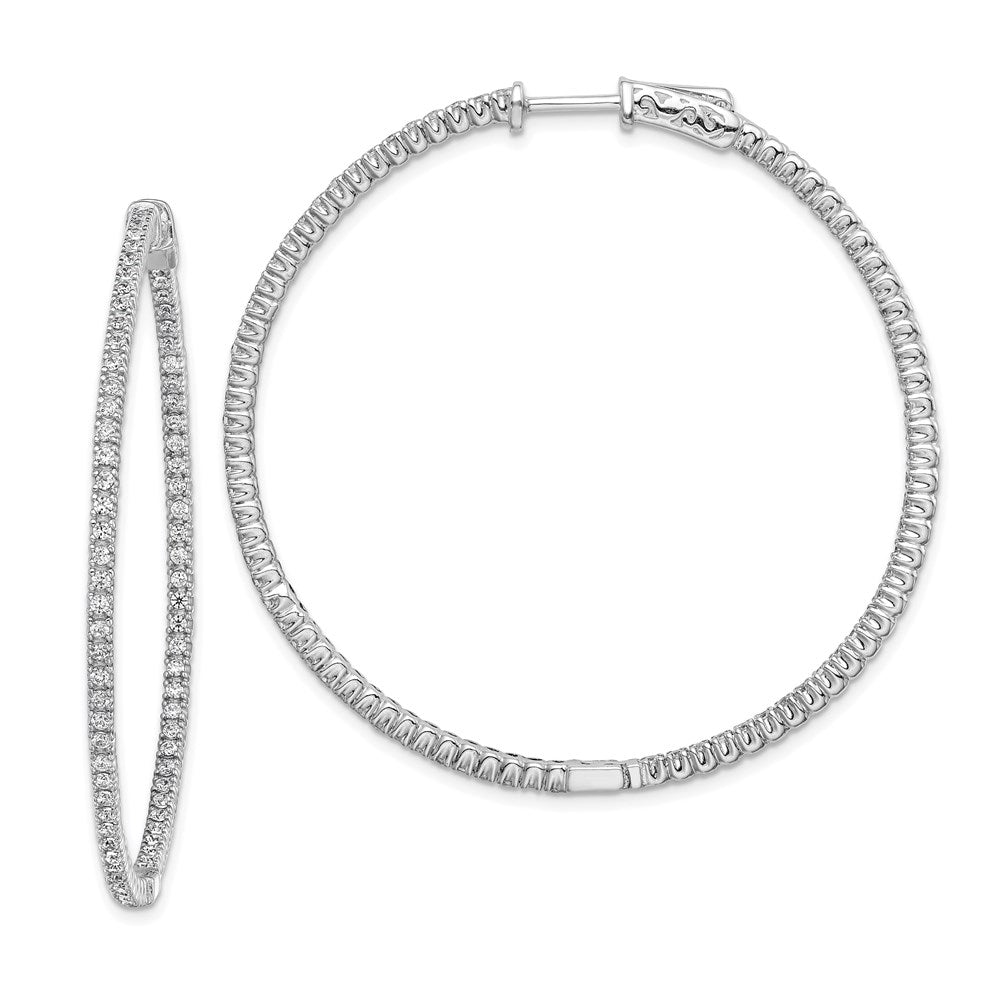 QE7563 Sterling Shimmer Sterling Silver Rhodium-plated 154 Stone 1.3mm CZ In and Out Round Hinged Hoop Earrings