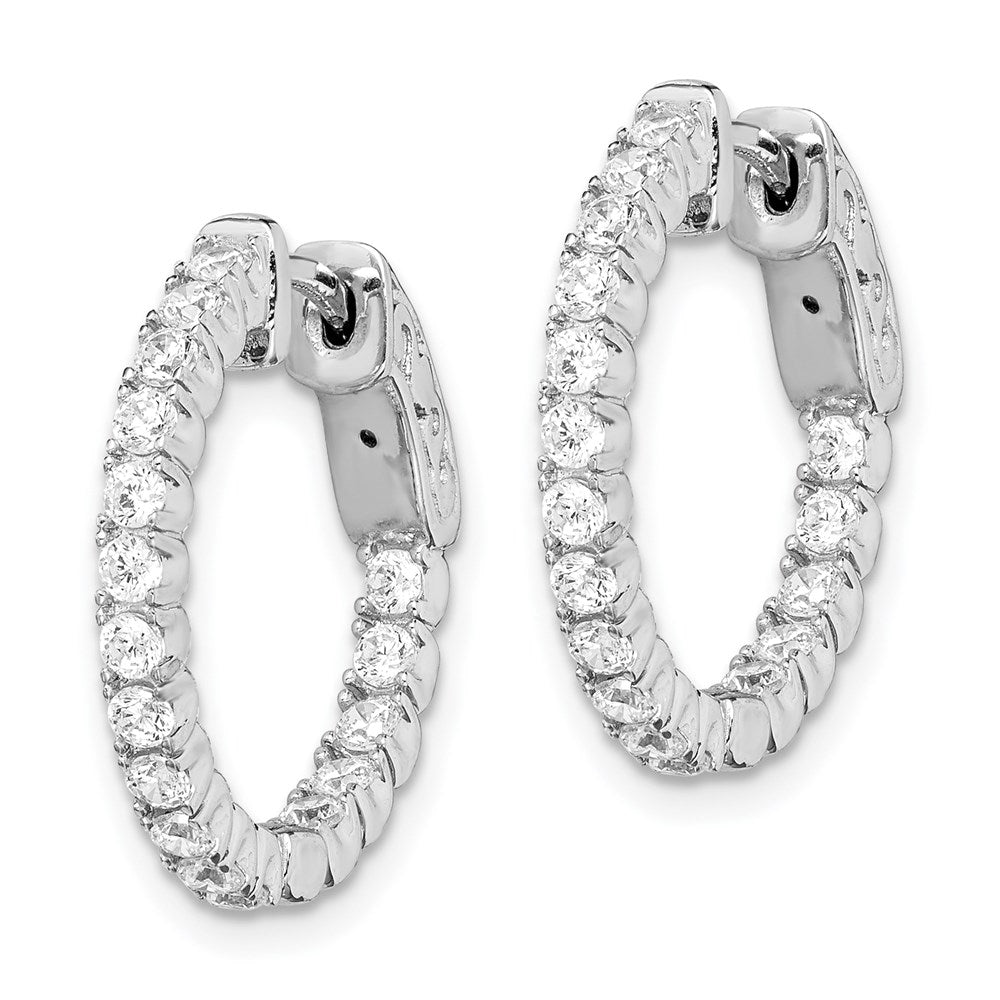 QE7567 Sterling Shimmer Sterling Silver Rhodium-plated 34 Stone 2.0mm CZ In and Out Round Hinged Hoop Earrings