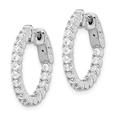 QE7567 Sterling Shimmer Sterling Silver Rhodium-plated 34 Stone 2.0mm CZ In and Out Round Hinged Hoop Earrings