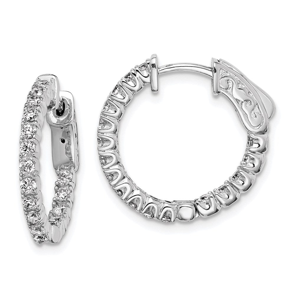 QE7567 Sterling Shimmer Sterling Silver Rhodium-plated 34 Stone 2.0mm CZ In and Out Round Hinged Hoop Earrings