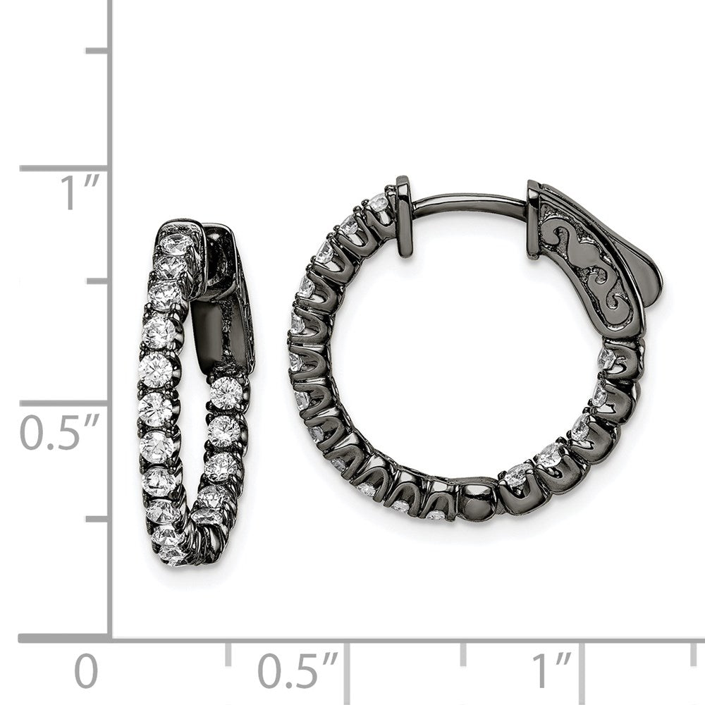 QE7567B Sterling Shimmer Black Rhodium-plated 34 Stone 2.0mm CZ In and Out Round Hinged Hoop Earrings
