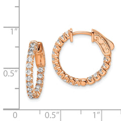 QE7567P Sterling Shimmer Sterling Silver Rose-tone Rose Gold-plated 34 Stone 2.0mm CZ In and Out Round Hinged Hoop Earrings