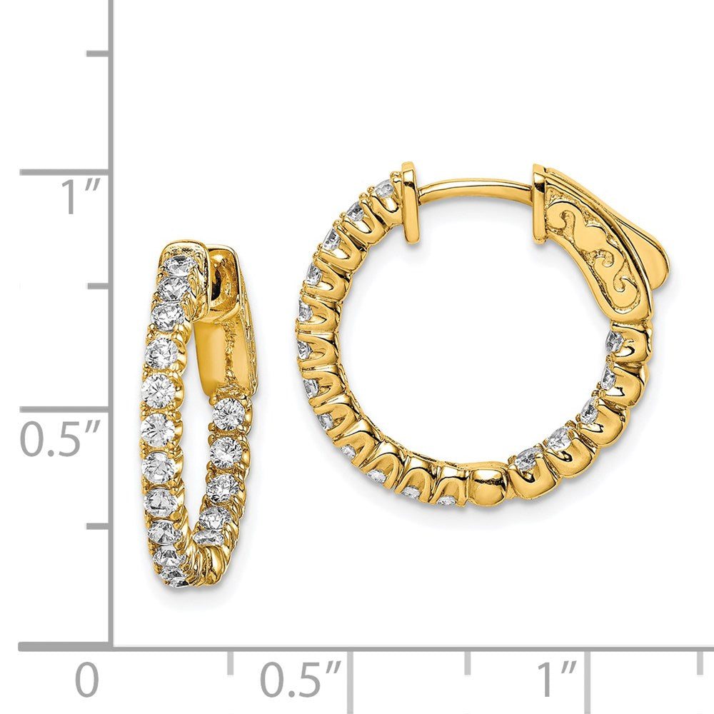 QE7567Y Sterling Shimmer Sterling Silver Gold-tone Flash Gold-plated 34 Stone 2.0mm CZ In and Out Round Hinged Hoop Earrings