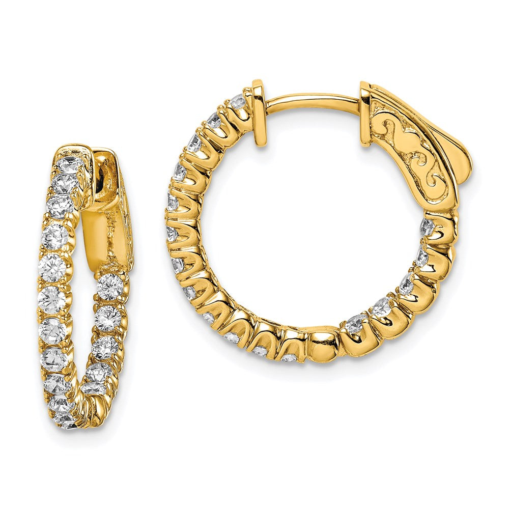 QE7567Y Sterling Shimmer Sterling Silver Gold-tone Flash Gold-plated 34 Stone 2.0mm CZ In and Out Round Hinged Hoop Earrings
