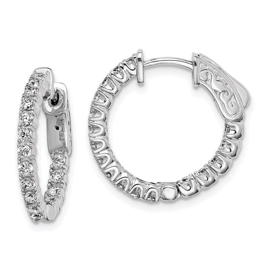 QE7567 Sterling Shimmer Sterling Silver Rhodium-plated 34 Stone 2.0mm CZ In and Out Round Hinged Hoop Earrings