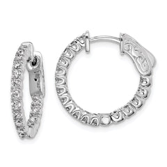 QE7567 Sterling Shimmer Sterling Silver Rhodium-plated 34 Stone 2.0mm CZ In and Out Round Hinged Hoop Earrings