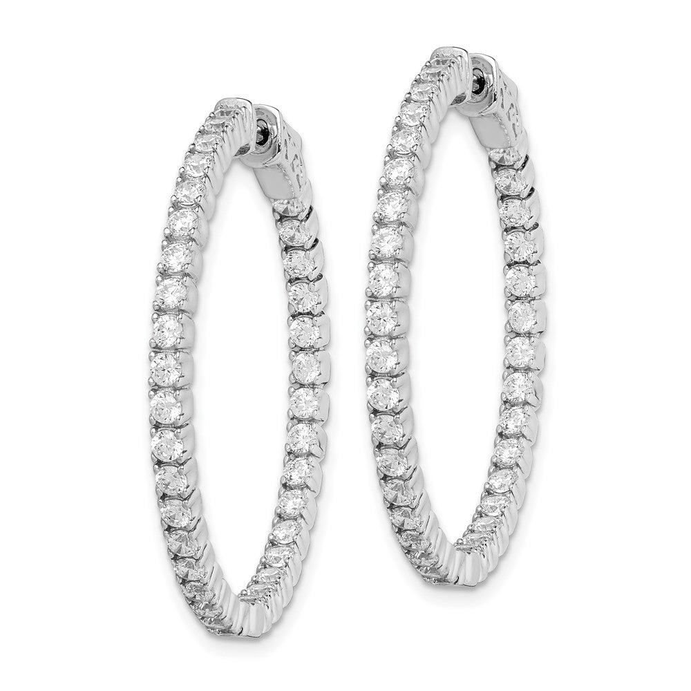 QE7569 Sterling Shimmer Sterling Silver Rhodium-plated 70 Stone 2mm CZ In and Out Round Hinged Hoop Earrings