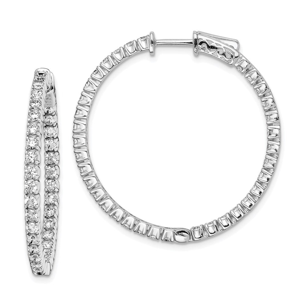 QE7569 Sterling Shimmer Sterling Silver Rhodium-plated 70 Stone 2mm CZ In and Out Round Hinged Hoop Earrings