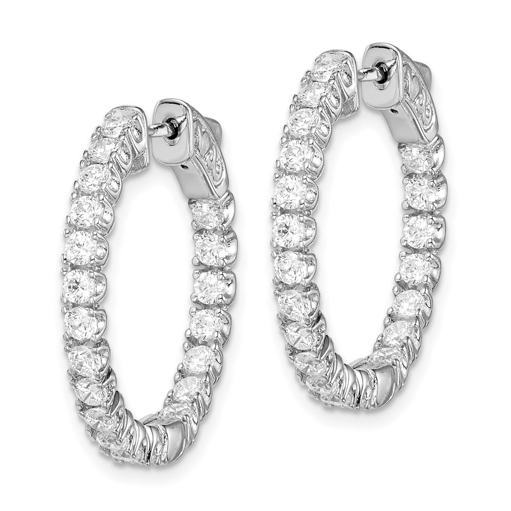 QE7570 Sterling Shimmer Sterling Silver Rhodium-plated 40 Stone 2.25mm CZ In and Out Round Hinged Hoop Earrings
