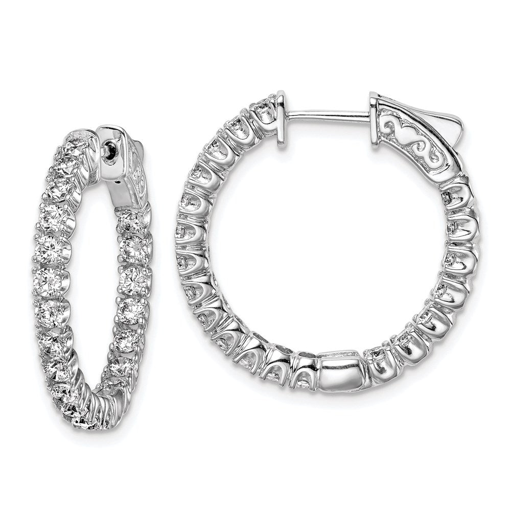 QE7570 Sterling Shimmer Sterling Silver Rhodium-plated 40 Stone 2.25mm CZ In and Out Round Hinged Hoop Earrings