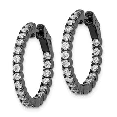 QE7570B Sterling Shimmer Black Rhodium-plated 40 Stone 2.25mm CZ In and Out Round Hinged Hoop Earrings