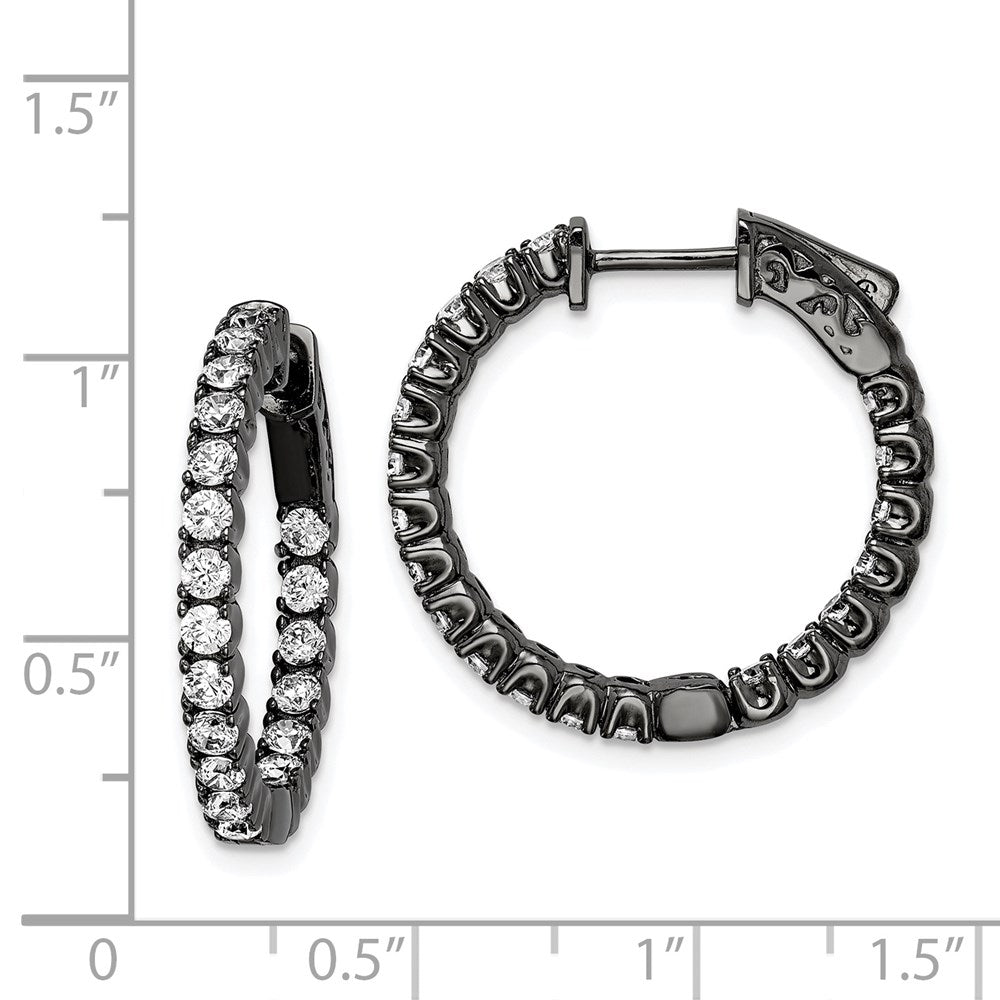 QE7570B Sterling Shimmer Black Rhodium-plated 40 Stone 2.25mm CZ In and Out Round Hinged Hoop Earrings