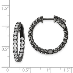 QE7570B Sterling Shimmer Black Rhodium-plated 40 Stone 2.25mm CZ In and Out Round Hinged Hoop Earrings
