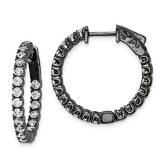 QE7570B Sterling Shimmer Black Rhodium-plated 40 Stone 2.25mm CZ In and Out Round Hinged Hoop Earrings