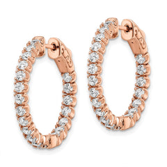 QE7570P Sterling Shimmer Sterling Silver Rose-tone Rose Gold-plated 40 Stone 2.25mm CZ In and Out Round Hinged Hoop Earrings