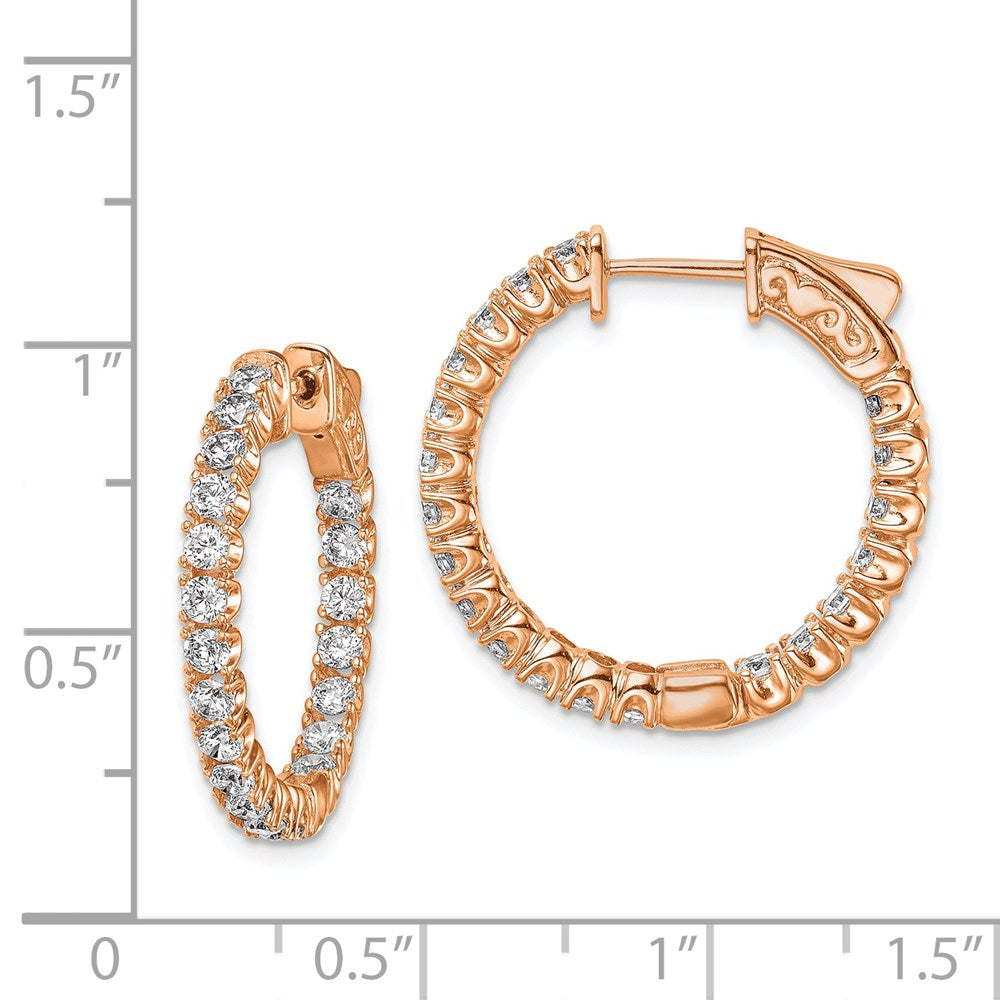 QE7570P Sterling Shimmer Sterling Silver Rose-tone Rose Gold-plated 40 Stone 2.25mm CZ In and Out Round Hinged Hoop Earrings