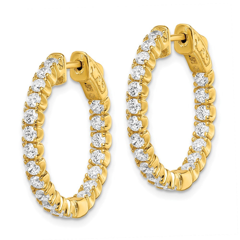 QE7570Y Sterling Shimmer Sterling Silver Gold-tone Flash Gold-plated 40 Stone 2.25mm CZ In and Out Round Hinged Hoop Earrings