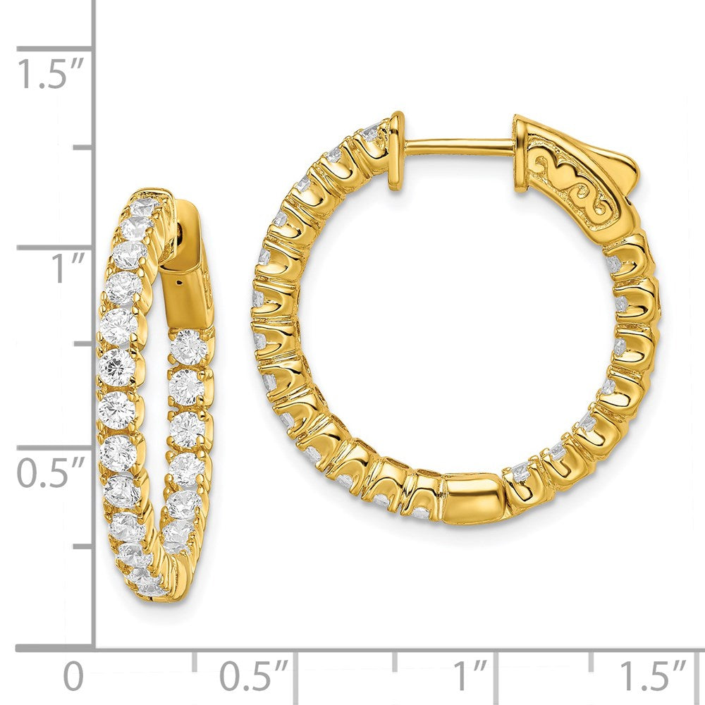 QE7570Y Sterling Shimmer Sterling Silver Gold-tone Flash Gold-plated 40 Stone 2.25mm CZ In and Out Round Hinged Hoop Earrings