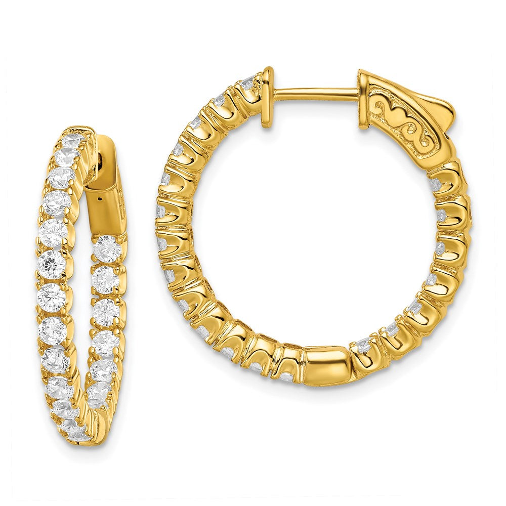 QE7570Y Sterling Shimmer Sterling Silver Gold-tone Flash Gold-plated 40 Stone 2.25mm CZ In and Out Round Hinged Hoop Earrings