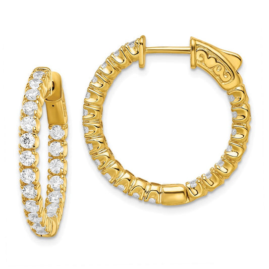 QE7570Y Sterling Shimmer Sterling Silver Gold-tone Flash Gold-plated 40 Stone 2.25mm CZ In and Out Round Hinged Hoop Earrings