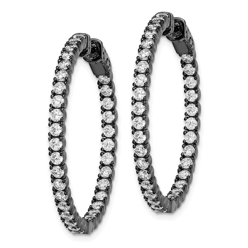 QE7571B Sterling Shimmer Black Rhodium-plated 68 Stone 2.25mm CZ In and Out Round Hinged Hoop Earrings